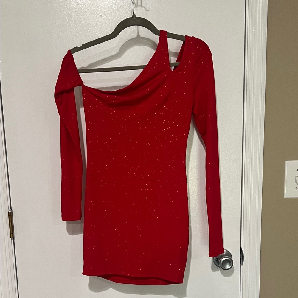 Lucy in the Sky Red Sparkle One-Shoulder Dress